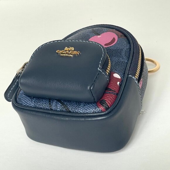 Coach Mini Court Cherry Backpack Bag Charm CZ086 Keychain Signature Canvas Blue - Picture 8 of 11